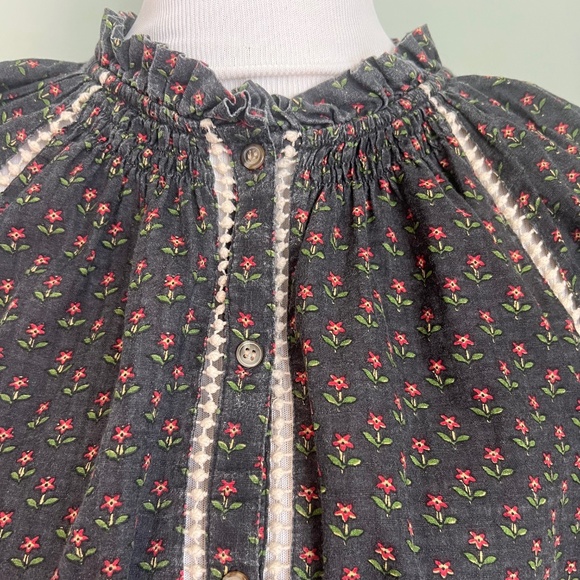 Sezane Black Cotton Floral Blouse, Button Down, Size 44/US 12 - Picture 2 of 8